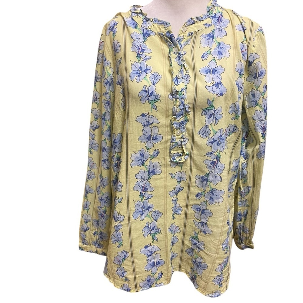 Talbots COTTON FEMININE POPOVER Blouse Size m SKIPPING FLORAL Pale Yellow Spring - Picture 5 of 9